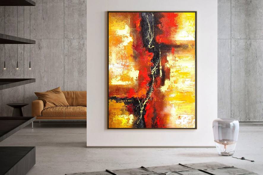 Red Original Painting Yellow Paintings Abstract Canvas Wall Art CFNT6